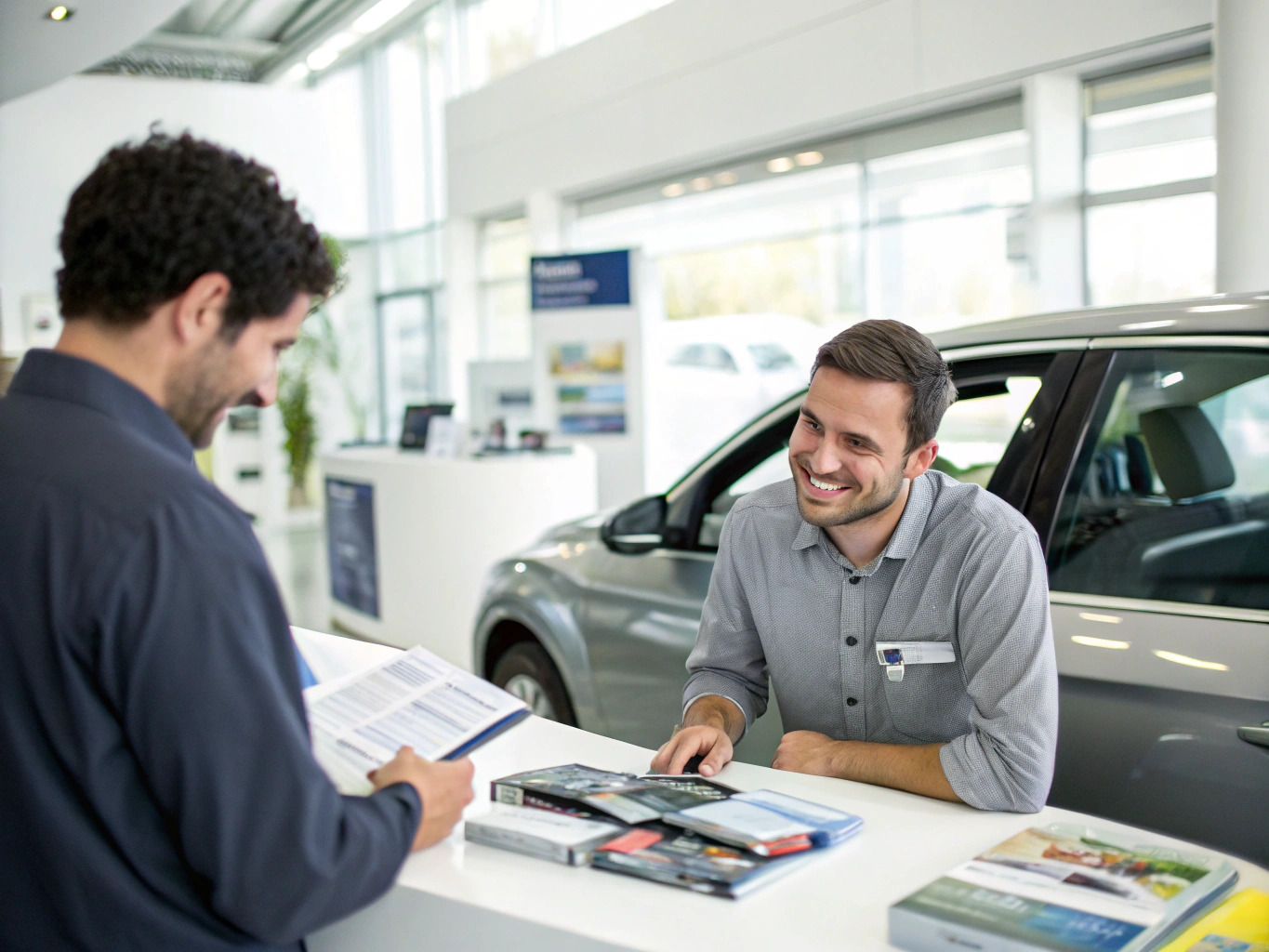 Service advisor scheduling an auto repair appointment at the front desk